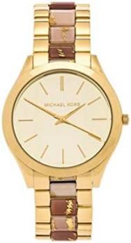 Michael Kors Watches Slim Runway Three Hand Stainless Steel Watch (Gold/White)