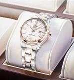 Orient Automatic Watch for Women, Japanese Wrist Watch Classic White Dial Rose Gold Hands and Case Dress Watch Stainless Steal Gift for her FNR1Q002W0