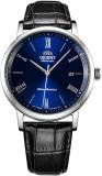 Orient Automatic Watch for Men, Japanese Wrist Watch See-Through Case Back Classic Blue Dial, Date Display Roman Numerals Stainless Steel Leather Strap Gift for him RA-AC0J05L10B