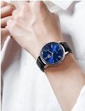 Orient Automatic Watch for Men, Japanese Wrist Watch See-Through Case Back Classic Blue Dial, Date Display Roman Numerals Stainless Steel Leather Strap Gift for him RA-AC0J05L10B