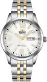 Orient Tristar 3 Star Automatic Watch for Men, Classic White Dial Golden Hour Markers Golden Hands Dress Watch Stainless Steel SAB0B005WB