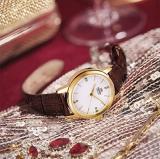 Orient Automatic Watch for Women, Japanese Wrist Watch See-through Case Back Classic White Dial Gold Dress Watch Crystal-Encrusted Hour Markers Dark-Brown Leather Strap Stainless Steal Gift for her RA-NB0104S10B
