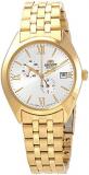 Orient RA-AK0503S Men's Tri Star Altair Gold Tone Stainless Steel Multifunction Silver Dial Automatic Watch