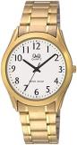 Q&Q Mens Classic White Dial Easy Reader Gold Tone Stainless Steel Bracelet Watch