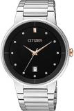 Citizen Quartz Crystal Black Dial Stainless Steel Men's Watch BI5014-58E