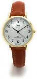 Q&Q Ladies Water Resistant Small Thin Case Big Numbers Leather Band Fashion Watch (Brown)