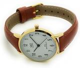 Q&Q Ladies Water Resistant Small Thin Case Big Numbers Leather Band Fashion Watch (Brown)
