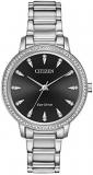 Citizen Eco-Drive Crystal Black Dial Stainless Steel Ladies Watch FE7040-53E
