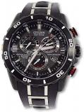 Mens Watch Citizen AT4027-06E Stainless Steel Black Dial Atomic Eco-Drive Chron