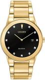 Citizen Watch Axiom Unisex Quartz Watch with Black Dial Analogue Display and Gold Stainless Steel Bracelet AU1062-56G