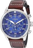 Citizen Eco-Drive Avion Chronograph Mens Watch, Stainless Steel with Leather strap, Weekender, Brown (Model: CA4210-41M)
