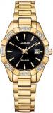 Citizen Women's Eco-Drive Classic Corso Diamond Gold Stainless Steel Watch, Black Dial (Model: EW2652-55E)