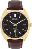 Citizen Quartz Black Dial Brown Leather Men's Watch BI5092-03E
