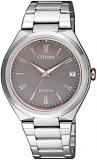 Citizen Eco-Drive(Solar Powered), Elegant Silver Stainless Steel Case and Black Dial with Date Display, Ladies Watch - FE6026-50H