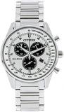 Citizen Eco-Drive(Solar Powered), Stainless Steel Silver Case & White Dial, Chronograph and Date Display, Men's Watch, AT2390-82A