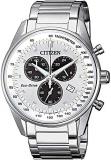 Citizen Eco-Drive(Solar Powered), Stainless Steel Silver Case & White Dial, Chronograph and Date Display, Men's Watch, AT2390-82A