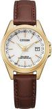 Citizen Women Analogue Eco-Drive Watch with Leather Strap EC1183-16A, Brown, One Size, Strap.