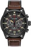 Citizen Men's Eco-Drive Avion Weekender Chronograph Watch, Stainless Steel with Leather strap, Brown (Model: CA4215-47E)