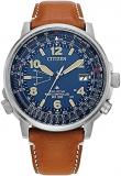 Citizen Men's Eco-Drive Promaster Air Skyhawk Atomic Time Keeping Watch in Super Titanium with Brown Leather Strap, Blue Dial (Model: CB0241-00L)