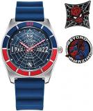 Citizen Men's Eco-Drive Marvel Spider Man Watch and Pin Gift Set in Stainless Steel with Blue Polyurethane Strap, Spider Man 60th Anniversary Blue Webbed Dial (Model: AW2050-49W)