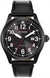 Citizen Eco-Drive Garrison Quartz Mens Watch, Stainless Steel with Leather strap, Field watch, Black (Model: BM6835-15E)