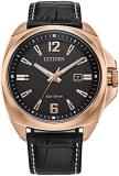 Citizen Men's Sport Luxury Edicott Rose Gold Stainless Steel Case with Black Leather Strap Watch, Black Dial (Model: AW1723-02E)