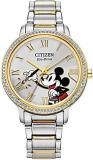 Citizen Eco-Drive Disney Quartz Womens Watch, Stainless Steel, Crystal, Mickey Mouse, Two-Tone (Model: FE7044-52W)