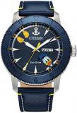 Citizen Eco-Drive Disney Quartz Men's Watch, Stainless Steel with Leather Strap, Donald Duck, Blue (Model: AW0075-06W)