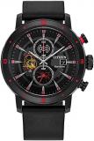 Citizen Men's Star Wars Darth Vader Chronograph Watch with Black Ion Plated Case, Red Accents and Black Leather Strap, Luminous, Date (Model: CA0769-04W)