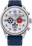 Citizen Men's Eco-Drive Star Wars R2-D2 Chronograph Stainless Steel Watch with Cordura Strap, Silver Dial (Model: CA4219-03W)