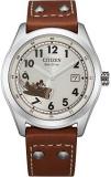 Citizen Eco-Drive Disney Quartz Mens Watch, Stainless Steel with Leather strap, Mickey Mouse, Brown (Model: BV1088-08W)