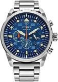 Citizen Men's Eco-Drive Weekender Avion Chronograph Field Watch in Stainless Steel, Blue Dial (Model: CA4211-72L)