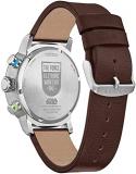 Citizen Men's Eco-Drive Star Wars Luke Skywalker Chronograph Stainless Steel Watch with Brown Leather Strap, Blue Bezel (Model: CA0768-07W)