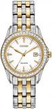Citizen Women's Eco-Drive Dress Classic Crystal Watch in Two-tone Stainless Steel, Silver Dial (Model: EW1908-59A)