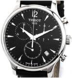 Tissot Men's Stainless Steel Quartz Watch with Leather-Synthetic Strap, Black, 18 (Model: T0636171605700)