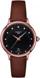 Tissot Womens Odaci-T 316L Stainless Steel case with Carnation Gold PVD Coating Swiss Quartz Watch, Brown, Leather, 15 (T1332103605600)