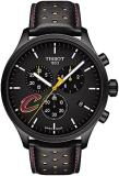 Tissot Mens Chrono XL NBA Cleveland Cavaliers 316L Stainless Steel case with Black PVD Coating Swiss Quartz Watch, Black,Yellow, Leather, 22 (T1166173605101)