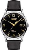 Tissot Mens Heritage Visodate 316L Stainless Steel case Swiss Quartz Watch, Black, Leather, 20 (T1184101605701)