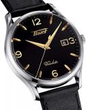 Tissot Mens Heritage Visodate 316L Stainless Steel case Swiss Quartz Watch, Black, Leather, 20 (T1184101605701)