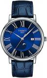 Tissot Mens Carson Premium Gent Moonphase 316L Stainless Steel case Swiss Quartz Watch, Blue, Leather, 20 (T1224231604300)