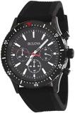 Bulova 98A267 Men's Black Ion Plated IP Silicone Band Black Dial Chronograph Sports Watch