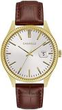 Caravelle Dress Quartz Mens Watch, Stainless Steel with Brown Leather Strap, Gold-Tone (Model: 44B115)