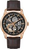 Bulova Men Analog Mechanical Hand Wind Watch with Leather Strap 97A169, Brown, Strap.