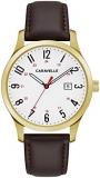 Caravelle by Bulova Traditional Quartz Mens Watch, Stainless Steel with Brown Leather Strap, Gold-Tone (Model: 44B116)