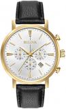 Bulova Classic Chronograph Mens Stainless Steel with Black Leather Strap, Gold-Tone (Model: 97B155)