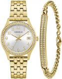 Bulova Caravelle Women's Classic Crystal Accented Watch and Bracelet Gift Set, 3-Hand Date Quartz
