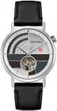 Bulova Frank Lloyd Wright 'December Gifts' Stainless Steel 3-Hand Automatic Watch, Black Leather Strap and Open Aperture Dial Style: 96A248