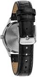 Caravelle by Bulova Dress Quartz Ladies Watch, Stainless Steel with Black Leather Strap, Silver-Tone (Model: 43M116)