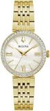 Bulova Ladies' Classic Crystal Stainless Steel 3-Hand Quartz Watch, White Mother...