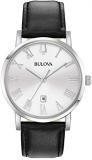 Bulova Men's Classic 3-Hand Calendar Date Quartz Leather Strap Watch, Roman Numeral Markers, 40mm